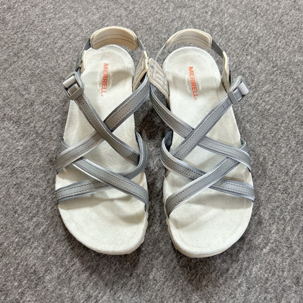 Merrell Womens Terran Ari Lattice Sandals Monument Gray Size 8 Memory Foam